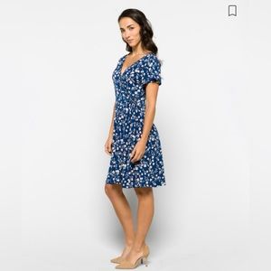 Kaileigh faux wrap knit dress blue print